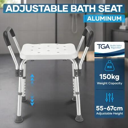 Medical Shower Chair Bathtub Bath Seat Stool Armrests Bathroom Bedside Safety Aid Adjustable Raised Seating for Elderly Senior Limited Mobility 150kg