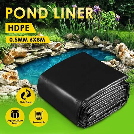 HDPE 6X8M Pond Liner Fish Waterfall Garden Fountain Heavy Duty Waterproof Skin Pad 0.5mm Outdoor Stream Pool Basin Cover Membrane Koi Pools Landscape