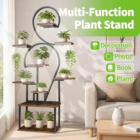 9 Tier Plant Stand Full Spectrum LED Grow Lights Auto Timer Adjustable Brightness Indoor Metal Flower Pot Storage Display Holder Shelf Rack 164cm Tall