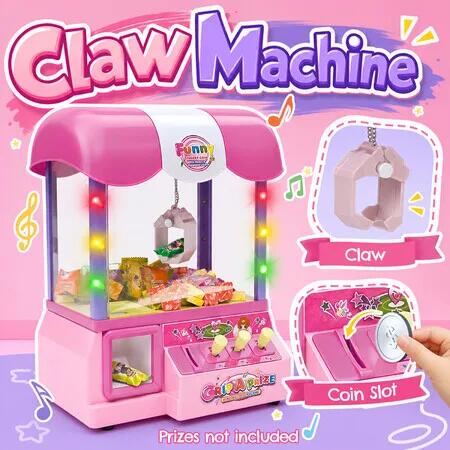 Kids Arcade Claw Machine Candy Grabber Toy Coin Operated Prize Dispenser with Music Flashing Lights Mini Electronic Game for Children Birthday Gift