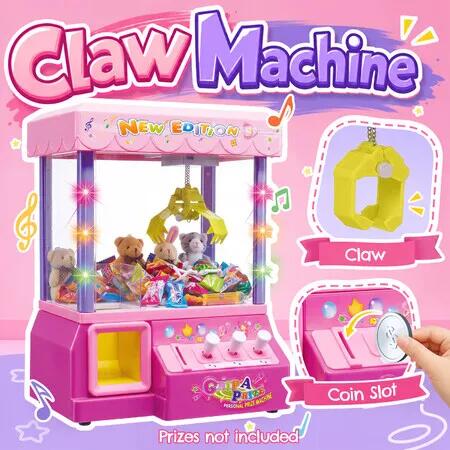 Mini Claw Machine Arcade Game Crane Candy Grabber Toy New Edition Coin Operated Prize Dispenser Music Flashing Lights Children Birthday Gift Indoor