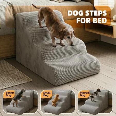 Dog Steps for High Bed Sofa Couch 4 Tier 30D Foam Pet Stairs Ramp Small Medium Dogs Cats Indoor Non Slip Washable Corduroy Cover Portable 40cm Tall