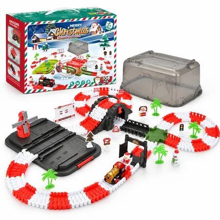 Christmas Train toy Set 108 Pcs Track Car DIY Building Toy with Storage Box for Kids Parent Child Play Gift