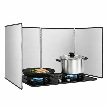 Stainless Steel Splatter Guard Anti Oil Splash Shield Foldable Kitchen Stove Non Stick Baffle Cooktop Protector Frying Pan Wall Backing Grease Screen