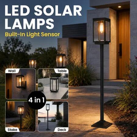 Outdoor Solar Light 4 in 1 LED Garden Path Wall Lantern Post Table Lamp Fence Patio Lawn Yard Driveway Deck Exterior Stake Decoration Water Resistant
