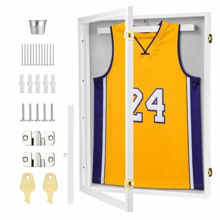 Jersey Shadow Box Display Frame Wall Mounted Sports Showcase Lockable Framing Cabinet for Football Basketball Hockey Custom Shirt Rugby Memorabilia