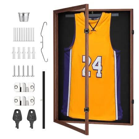 Jersey Shadow Box Frame Lockable Wall Mounted Sports Memorabilia Display Case Football Basketball Hockey Custom Shirt Framing Showcase Cabinet Hangers