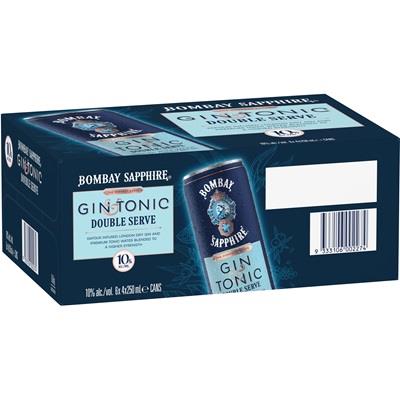 Bombay Sapphire Gin & Tonic Double Serve 10% Can 250ml