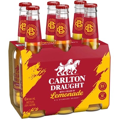 Carlton Draught Lemonade Bottle 330mL