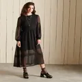 Woven Long Sleeve Metallic Midi Dress
