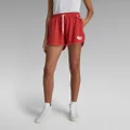 Boxed Graphic Sports Shorts - Red - Women
