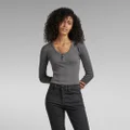 Henley Ultra Slim Body Top - Grey - Women