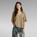 Overdyed Deep V-Neck Loose Top - Brown - Women