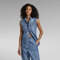 Premium Slim Denim Sleeveless Shirt - Medium blue - Women