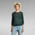 Pointelle Half Sleeve Knitted Sweater - Green - Women