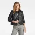Leather Biker Jacket - Black - Women
