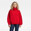 Chunky Loose Turtle Knitted Sweater - Red - Women