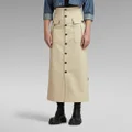 Button Down Long Pocket Maxi Skirt - Beige - Women