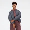 New Balance Women's Linear Heritage Woven Bomber Jacket Graphite - Size L