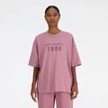 New Balance Women's Iconic Collegiate Jersey Oversized T-Shirt Rosewood - Size XS