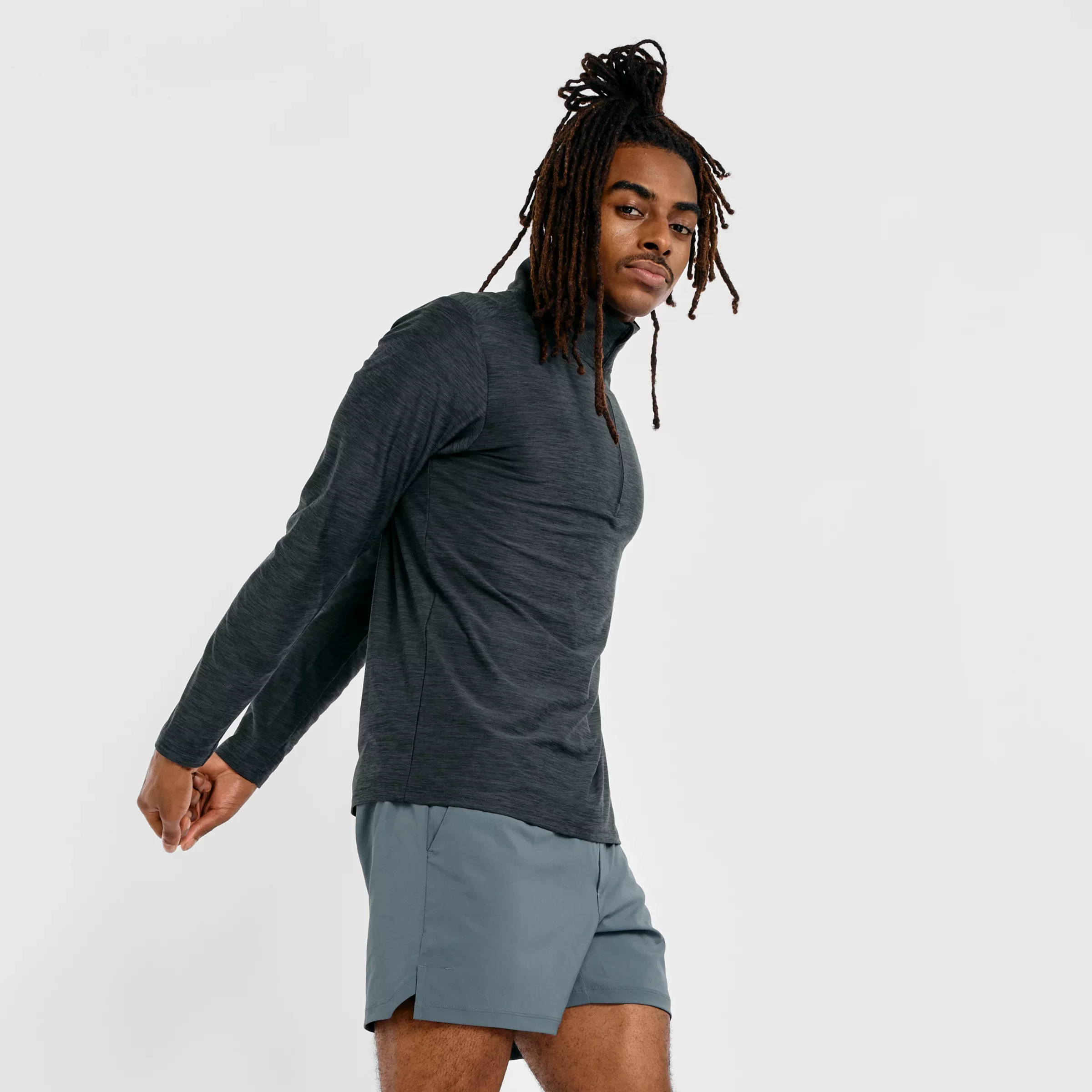 New Balance Men's Space Dye 1/4 Zip Caviar Heather/Slate Grey - Size XL