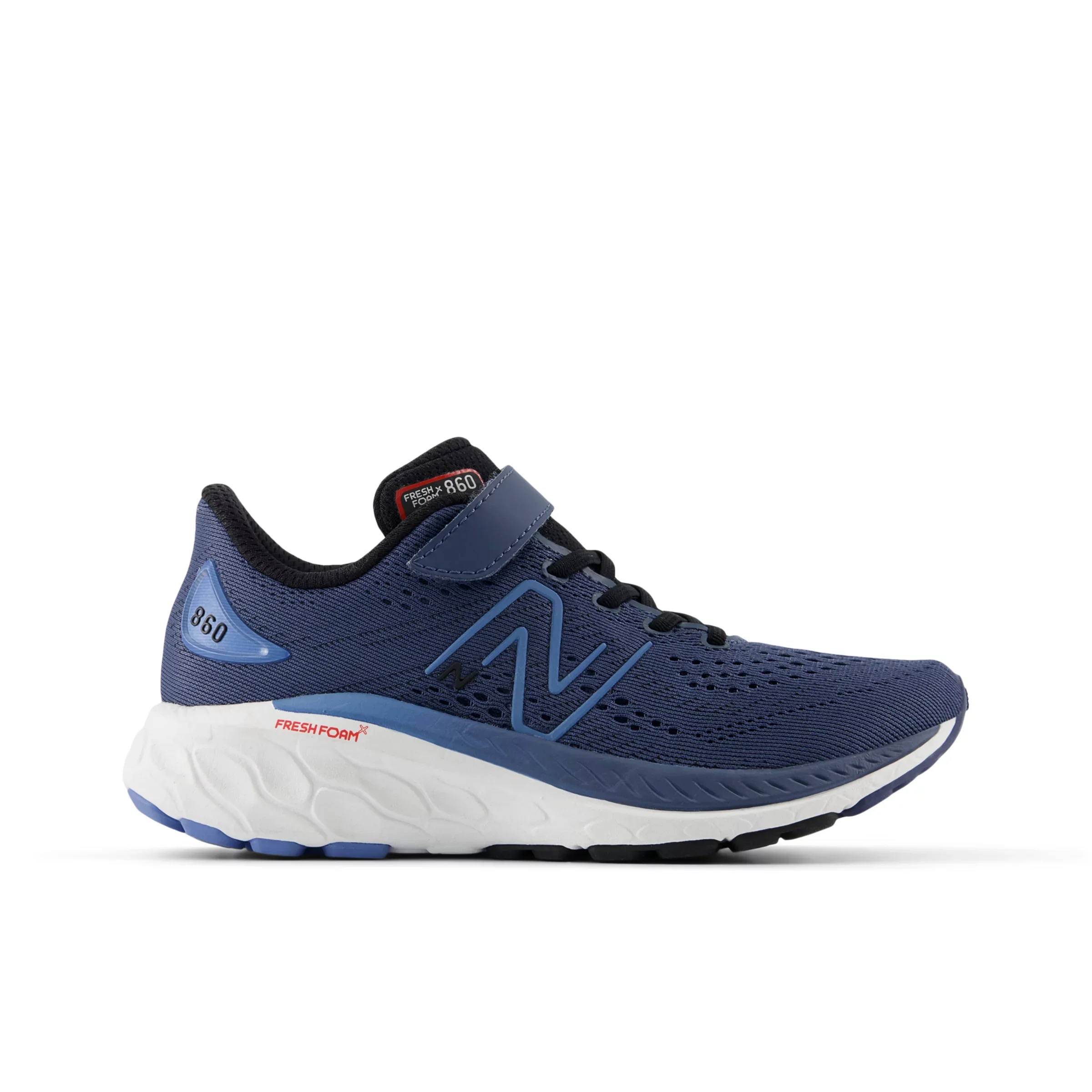New Balance Kids' Fresh Foam X 860v13 Bungee Lace with Top Strap Vintage Indigo/Blue Laguna/White/Black - Size 13