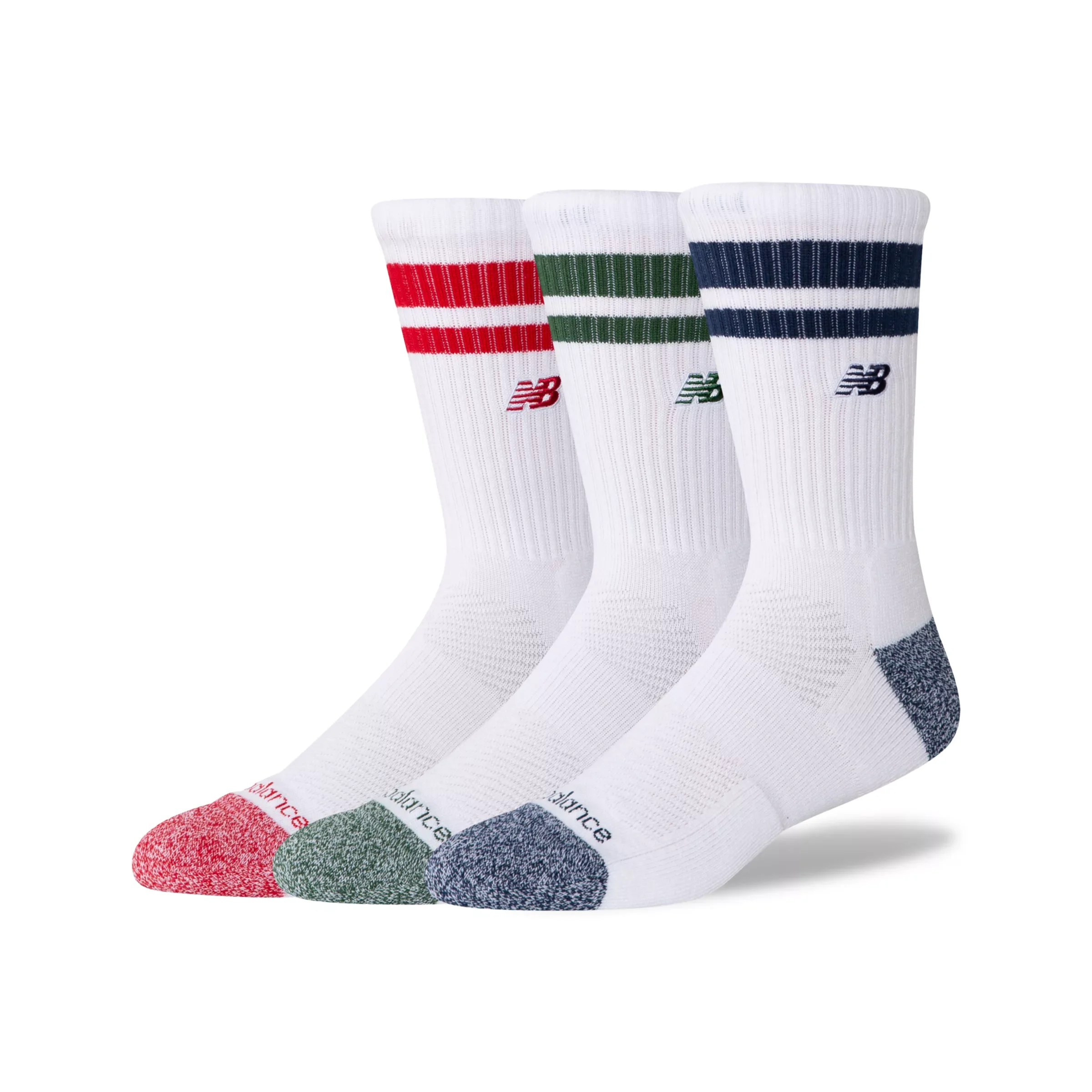 New Balance Unisex Active Premium Stripe Crew Socks 3 Pack Team Red - Size XL