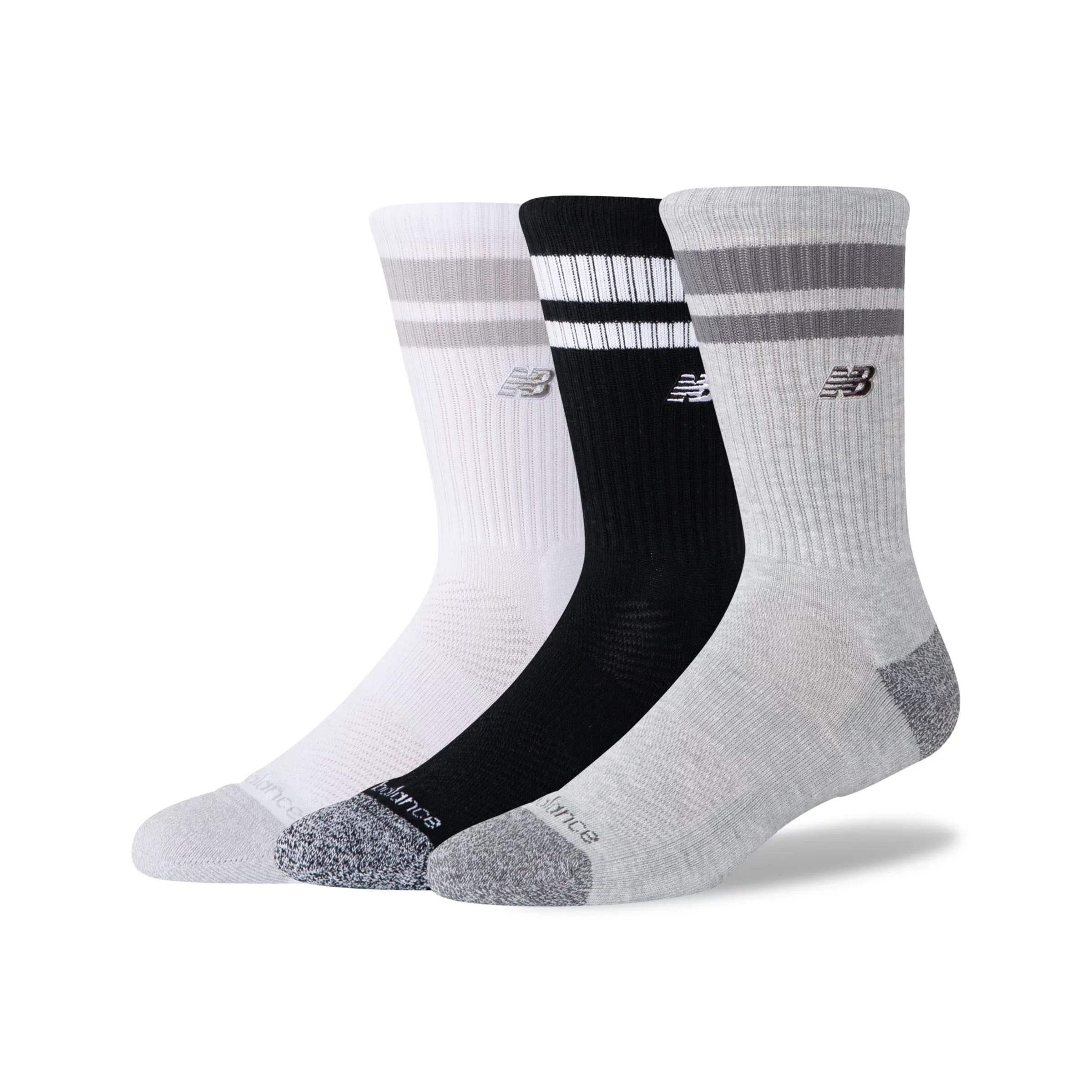 New Balance Unisex Active Premium Stripe Crew Socks 3 Pack White - Size M