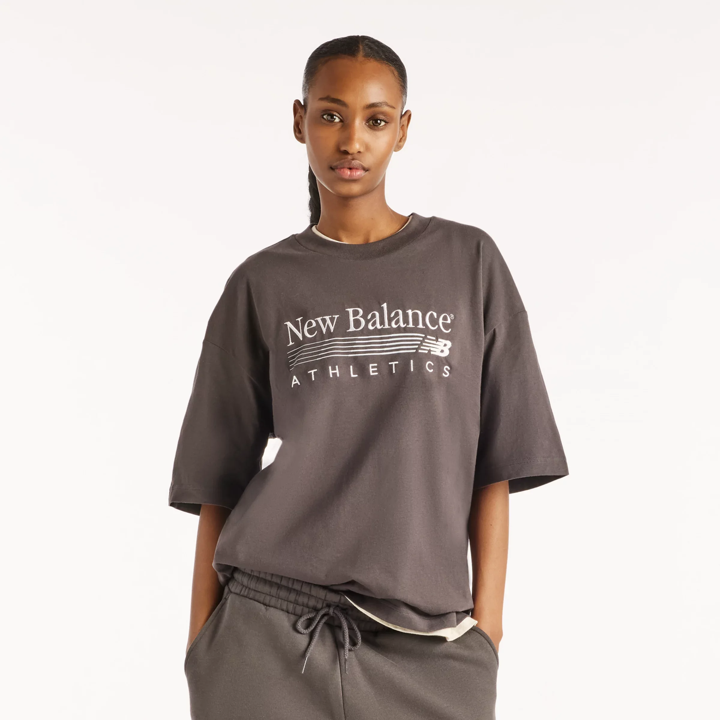 New Balance Women's Trackside Oversized T-Shirt Black Cement - Size M