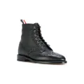 Thom Browne Wingtip Brogue Boot With Leather Sole In Black Pebble Grain