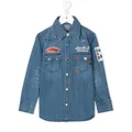 Miki House patch embroidered denim shirt - Blue