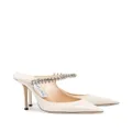 Jimmy Choo linen white Bing 100 crystal anklet patent leather mules - Neutrals