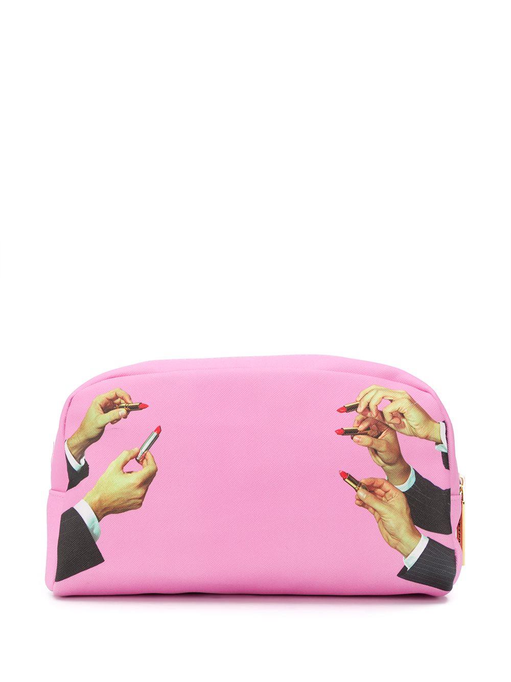 Seletti lipstick print makeup bag - Pink