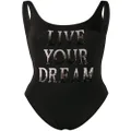 Alberta Ferretti Live Your Dream slogan swimsuit - Black