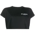 Balmain logo-embroidered cropped T-shirt - Black