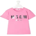 MSGM Kids metallic logo-print cotton T-shirt - Pink