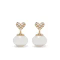 Mizuki 14kt yellow gold small diamond heart and pearl Horizon earrings