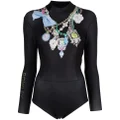 Cynthia Rowley jewel necklace wetsuit - Black