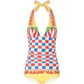 Dolce & Gabbana Carretto-print plunge-neck swimsuit - Yellow