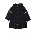 Thom Browne Kids logo-stripe hooded coat - Blue