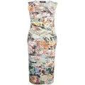 Dsquared2 abstract-print gathered-detail midi dress - White