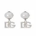 Dolce & Gabbana DG-logo pearl-embellished drop earrings - Silver