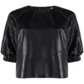 Karl Lagerfeld vegan leather pleated-sleeve top - Black