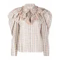 Ulla Johnson ruffled-neck check pattern blouse - Neutrals