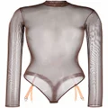 Maison Close mesh long-sleeved bodysuit - Brown