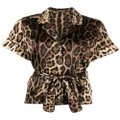 Dolce & Gabbana leopard-print belted silk shirt - Brown