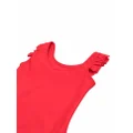 Palm Angels Kids logo-print ruffle-cuff swimsuit - Red