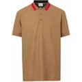 Burberry collar-stripe logo piqué polo shirt - Brown