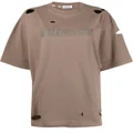 Balenciaga distressed logo-print T-shirt - Brown