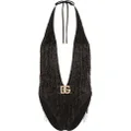 Dolce & Gabbana logo-tag fringed swimsuit - Black
